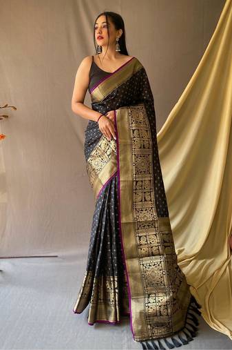 Black art silk  woven saree
