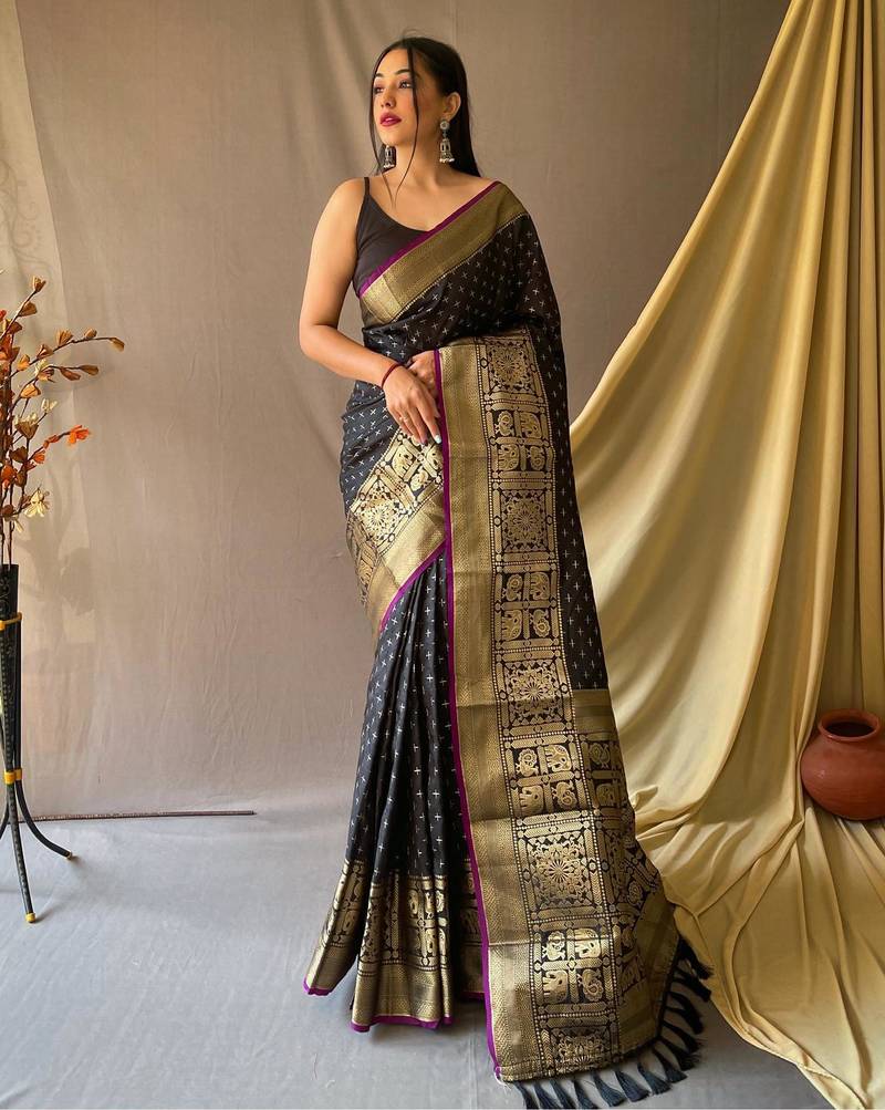 Black art silk  woven saree