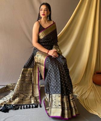 Black art silk  woven saree 2