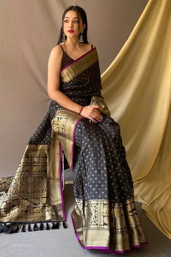 Black art silk  woven saree