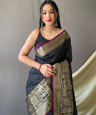 Black art silk  woven saree 3