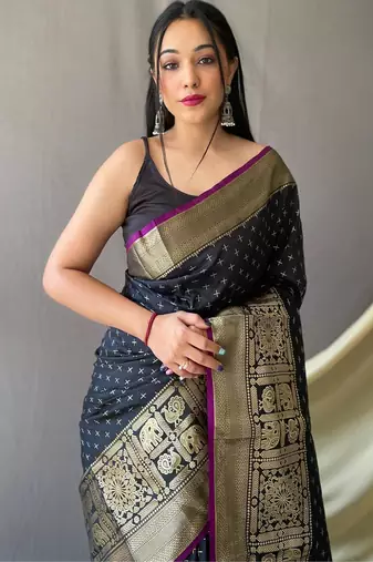 Black art silk  woven saree
