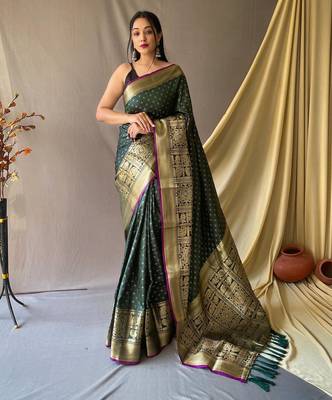 Green art silk  woven saree 1