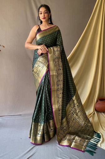 Green art silk  woven saree