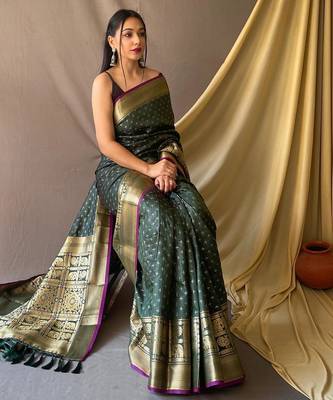 Green art silk  woven saree 2