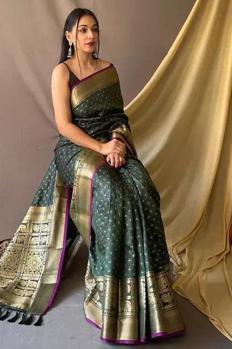 Green art silk  woven saree