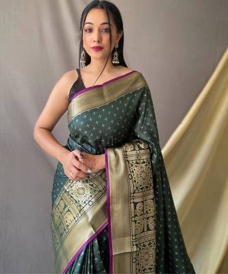 Green art silk  woven saree 3