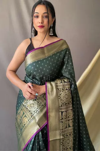 Green art silk  woven saree