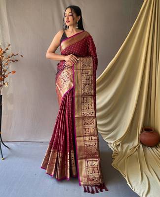 Maroon art silk  woven saree 1