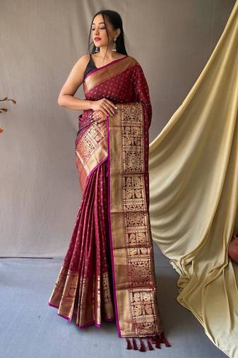 Maroon art silk  woven saree