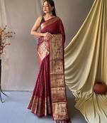 Maroon art silk  woven saree