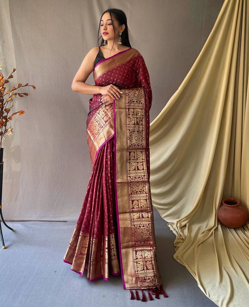 Maroon art silk  woven saree