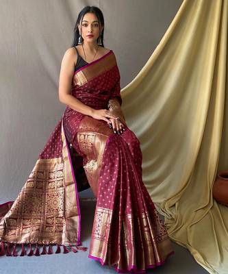 Maroon art silk  woven saree 2