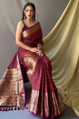 Maroon art silk  woven saree