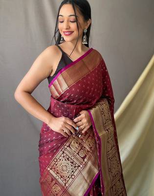 Maroon art silk  woven saree 3
