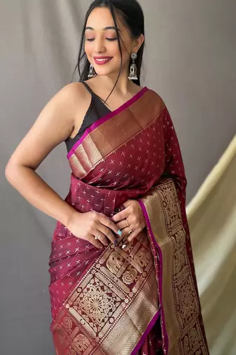Maroon art silk  woven saree