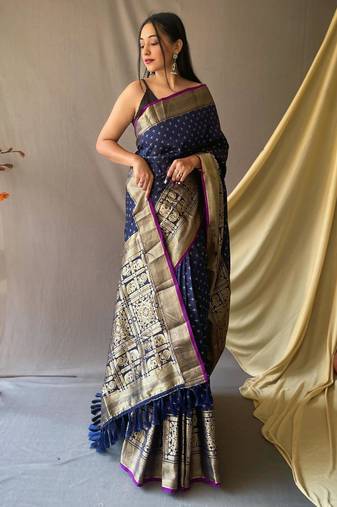 Navy blue art silk  woven saree