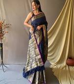 Navy blue art silk  woven saree