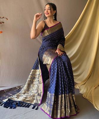 Navy blue art silk  woven saree 2