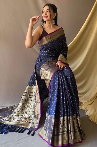 Navy blue art silk  woven saree