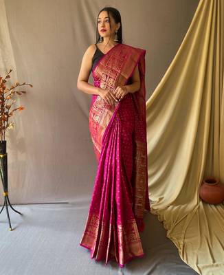 Pink art silk  woven saree 1
