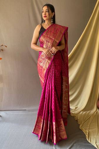 Pink art silk  woven saree