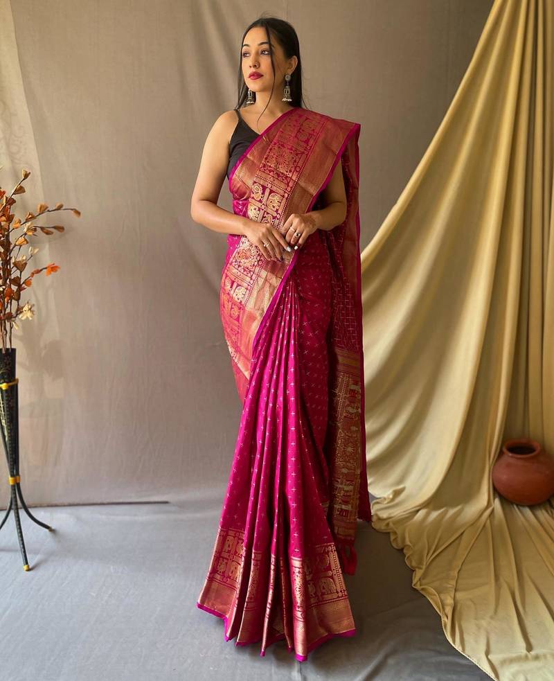 Pink art silk  woven saree