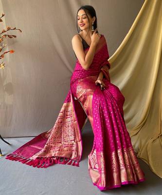 Pink art silk  woven saree 2