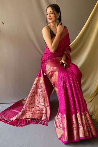 Pink art silk  woven saree