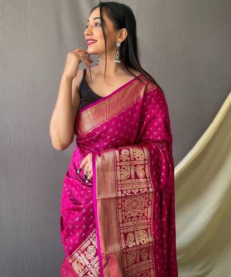 Pink art silk  woven saree 3