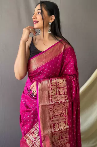 Pink art silk  woven saree