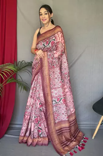 Baby pink art silk  woven saree