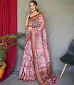 Baby pink art silk  woven saree