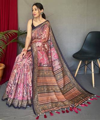 Baby pink art silk  woven saree 2