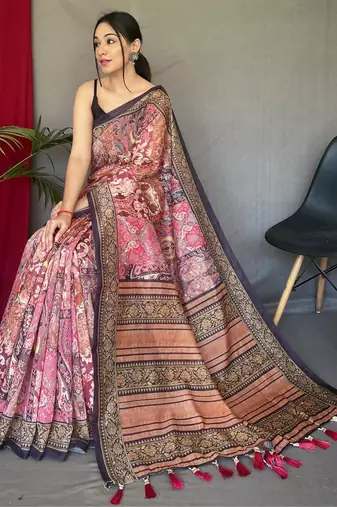 Baby pink art silk  woven saree