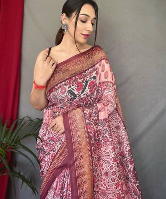 Baby pink art silk  woven saree 3