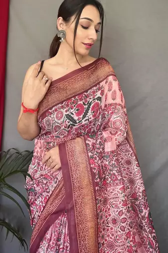 Baby pink art silk  woven saree