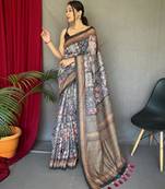 Grey art silk  woven saree