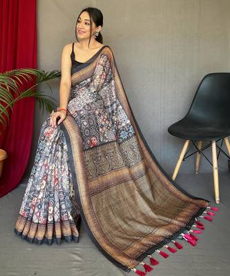 Grey art silk  woven saree 2