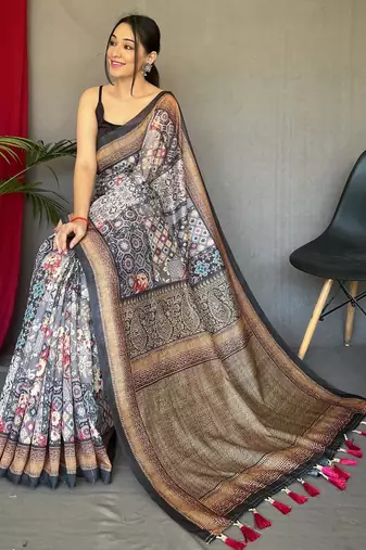 Grey art silk  woven saree