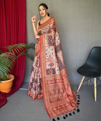 Peach art silk  woven saree 1
