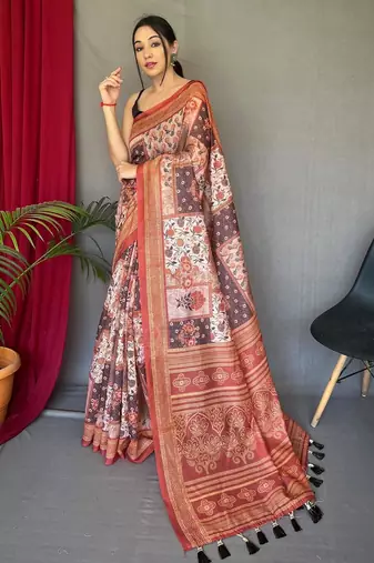 Peach art silk  woven saree