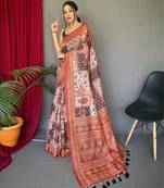 Peach art silk  woven saree