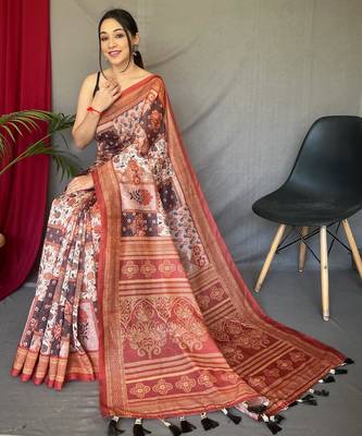 Peach art silk  woven saree 2
