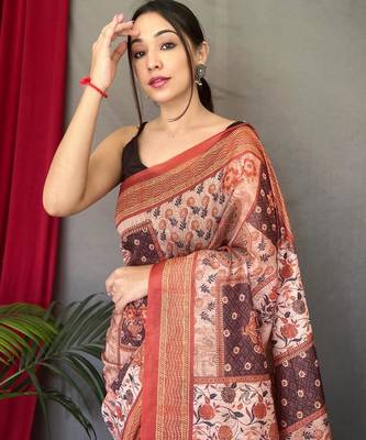 Peach art silk  woven saree 3