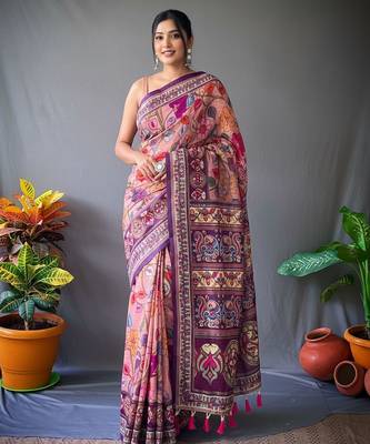 Baby pink art silk  woven saree 1