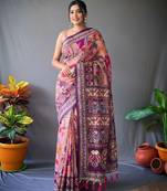 Baby pink art silk  woven saree