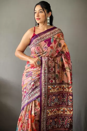 Baby pink art silk  woven saree