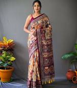 Cream art silk  woven saree