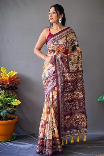 Cream art silk  woven saree